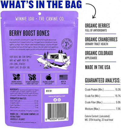 Winnie Lou Organic Dog Treats – Natural Dog Biscuits, USA Made, Organic Ingredients, Clean, Sensative Stomach, All Breed Sizes, High Protein, Hypoallergenic, Berry Boost Bones (Pack of 2)