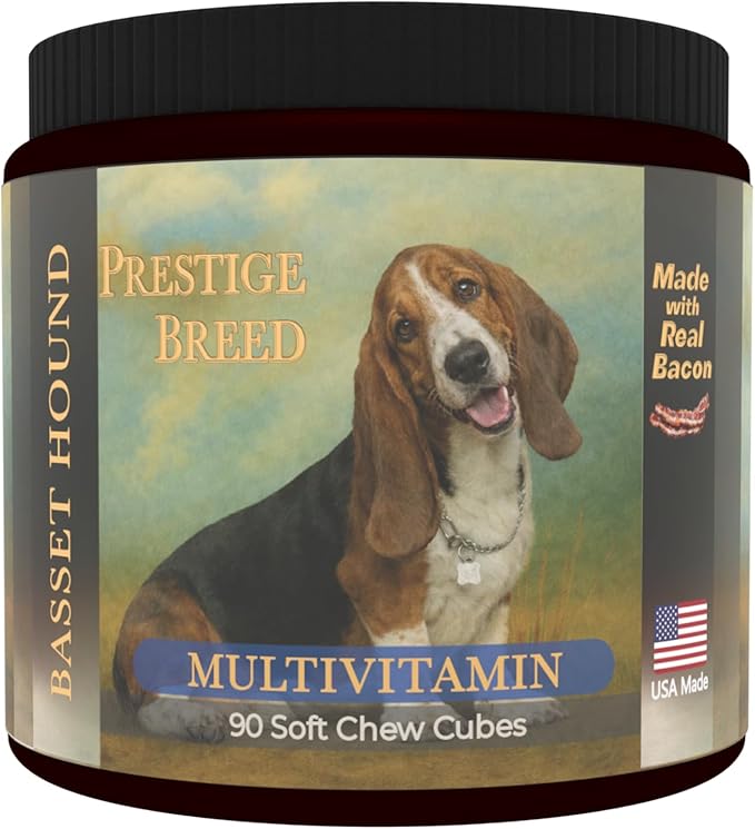 Basset Hound Multivitamins, 90 Count, Made in the USA with Real Bacon.