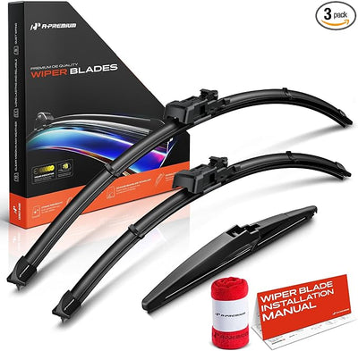 A-Premium 28"+24"+10" Windshield Wiper Blades with Wear Indicator & Towel | Compatible with Chevrolet Cruze 2017-2019, Front Rear Wipers Blade Set for TLP/RL2 with rib Arm Connector, Pack of 3