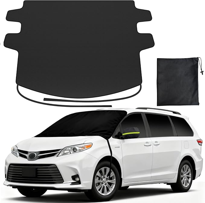 REEVAA Upgraded Car Windshield Cover for Ice & Snow [All-Weather Protection] Magnetic Fit Weatherproof Frost Cover, Winter Accessories, Fit for MPV, Van, Full-Size Trucks