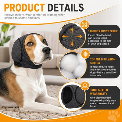 Dog Earmuffs for Sound,Self-Adaptive Fit Dog Calming Hood,Quick-Dry Fabric and Soundproof Cotton,No Shake Ear Cover Snoods for Thunder,Dog Bath Ear Covers for Grooming,Swimming (Gray, M)