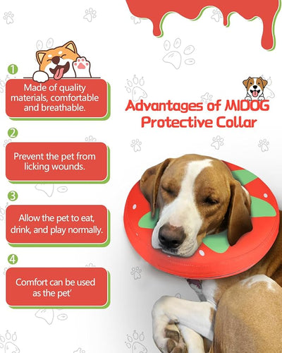 MIDOG Soft Inflatable Dog Cone,Donut E-Collar Alternative for After Surgery, Prevents Licking,Allowing Normal Eating & Vision,Comfortable Recovery Collar for Small Medium Large Dogs&Cats,Strawberry-M+