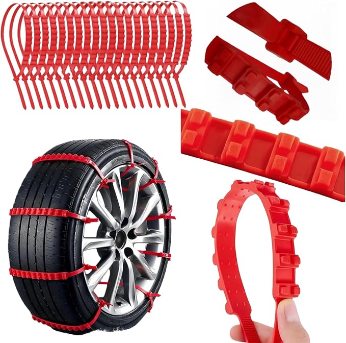 20 PCS Universal Emergency Tire Chains, Adjustable Plastic Anti-skid Ties, zip tie snow chains for Most Cars, SUV Trucks, zip tie snow chains, Reusable Portable Security Cable Belts
