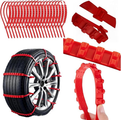 20 PCS Universal Emergency Tire Chains, Adjustable Plastic Anti-skid Ties, zip tie snow chains for Most Cars, SUV Trucks, zip tie snow chains, Reusable Portable Security Cable Belts
