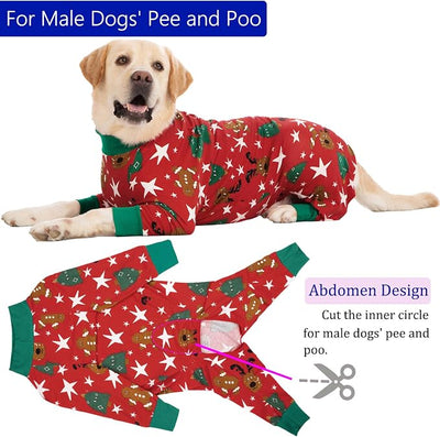 kzrfojy Dog Christmas Pajamas Dog Recovery Suit for Dogs After Surgery Female Male Medium Large Neuter Spay Christmas Onesie for Shedding Prevent Licking Surgical Wound Cone Alternative