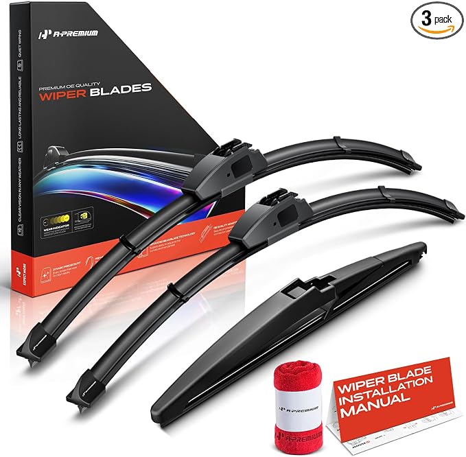 A-Premium 24"+20"+10" Windshield Wiper Blades with Wear Indicator & Towel | Compatible with Buick Regal TourX 2018 2019 2020, Front Rear Wipers Blade for Hook/RL2 with rib Arm Connector, Pack of 3