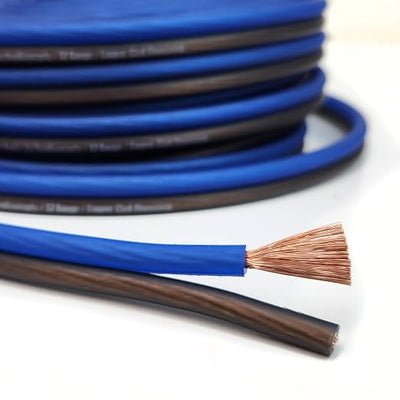 KnuKonceptz Bassik 12 Gauge AWG Speaker Wire Cable with Soft Touch Ultra Flex PVC for Home Theater Speakers and Car Audio - Blue/Black 50 Feet