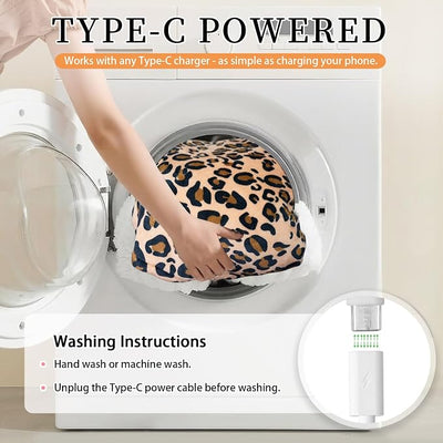Leopard Print Electric Heated Shawl Blanket - Wearable USB Heating Pad for Neck & Shoulder, 1 Heat Level Soft Hoodie Throw, Type-C Portable Winter Gift for Women Travel Camping Bed
