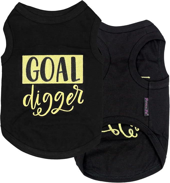 Parisian Pet Dog Shirt – 100% Cotton Shirts for Medium Dogs – Black Goal Digger Sleeveless Puppy Clothes – Lightweight Dog Apparel – Breathable Clothes for Dogs - Stretchy Funny Pet T Shirts