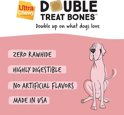 Ultra Chewy Yogurt with Strawberry Double Treat Bones: Long-Lasting Dog Treats Made in USA for Large and Small Breeds, Highly Digestible (24 Count)
