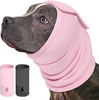 AOFITEE Dog Calming Hoodie, Anti-Slip Headband for Dog Hematoma, Adjustable Dog Ear Muffs Cover for Noise Anxiety, Dog No Shake Ear Wrap for Grooming, Fireworks, Thunderstorms, Drying, Pink L