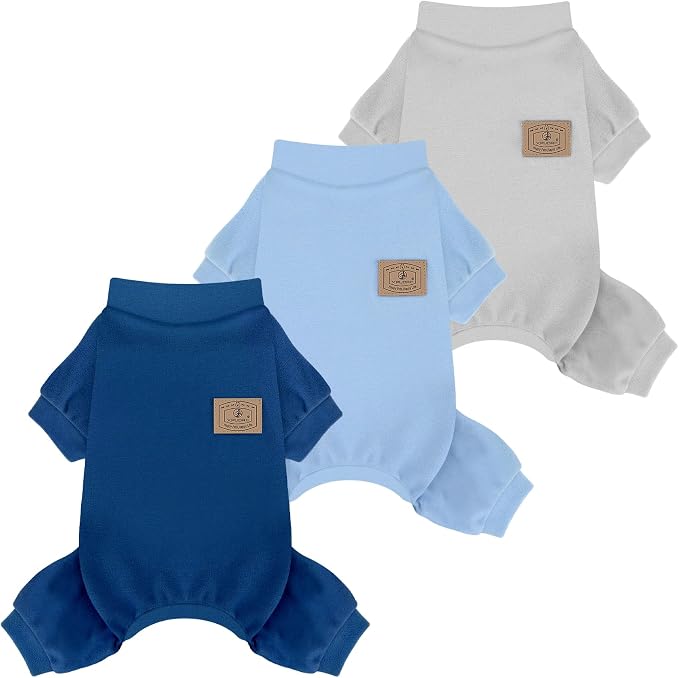 3 Pack Fleece Dog Pajamas Winter Dog Clothes for Small Medium Dogs Boy Girl Warm Soft Puppy Outfit Pet Costume, Light Sky Blue, Navy, Light Gray, 551-M