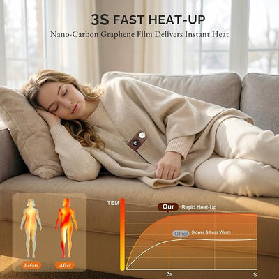 SAVIOR HEAT Electric Heated Shawl with Battery Pack 10,000mAh 3 Heat Levels Cordless USB Heated Shawl Blanket Wraps for Neck & Shoulder Camping Office Home Use Car Travel Fishing