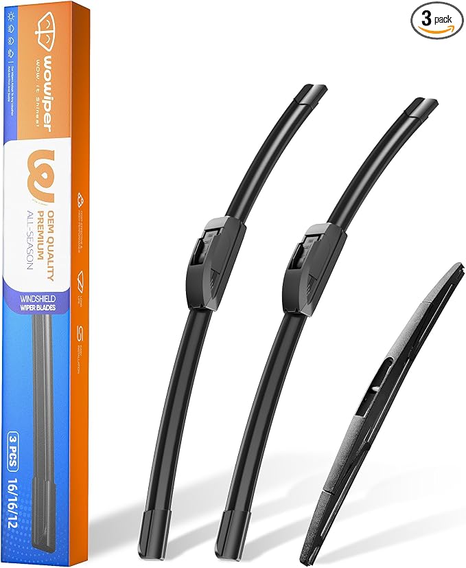 16"+16" Windshield Wiper Blades with 12" Rear Wiper Replacement for Jeep Wrangler JL 2018 2019 2020 2021 2022 2023-OEM Quality All-Weather J Hook Wipers(Set of 3)
