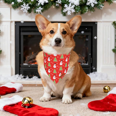 PTDECOR Christmas Dog Bandana, Snowman and Tree Santa Design Reversible Holiday Pet Scarf, Red Green Triangle Christmas Bandanas for Medium Large Dogs Pets (Large)