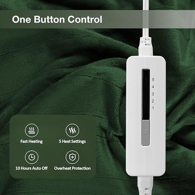 Eydna Electric Heated Blanket Twin Size 62"x84", Fast Heating Throw, Soft Plush Microplush for Bed & Couch, 10 Hours Auto Off & 5 Heating Levels, Machine Washable, Gifts for Womens & Family-Green