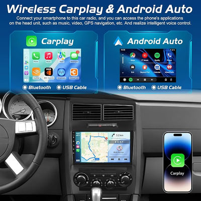 [4+64G] NHOPEEW Android Car Radio for Dodge Charger Magnum 2005 2006 2007 | 9 Inch Touchscreen Car Stereo with Wireless Carplay and Android Auto, GPS, WiFi, SWC, Mirror Link, BT + AHD Backup Camera