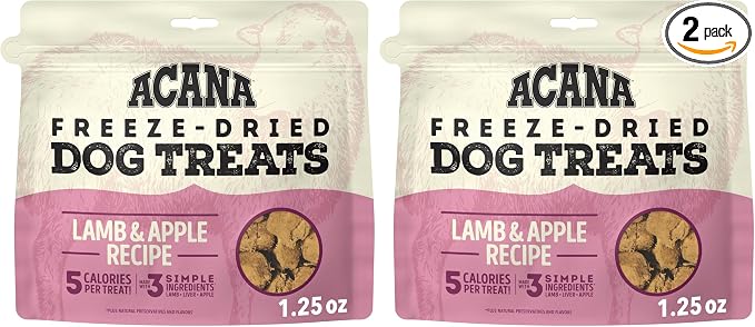 ACANA Singles Freeze Dried Dog Treats, Limited Ingredient Grain Free Lamb & Apple Recipe, 1.25oz (Pack of 2)