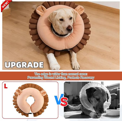 KOOLTAIL Inflatable Dog Cone Collar, Soft Donut E Collar for Dogs After Surgery to Stop Licking Enhanced Alternative, Blow Up Pet Neck Pillow Recovery Adjustable Cone for Dog Cat, Lion L