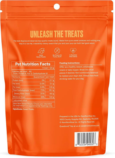 NOMNOMNOW Sweet Potato Chew Treats - Single Ingredient Dog Snacks for Training, Rewards & Mealtime Toppers – No Fillers, Preservatives or Added Ingredients - Prepared in the USA for Dogs