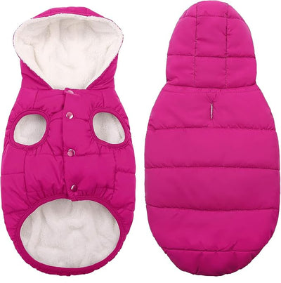 SAWMONG Waterproof Dog Winter Coat, Warm Fleece Lined Dog Jacket with Hood, Windproof Puppy Coat, Pet Apparel Vest Outdoor&Indoor Winter Activities(Pink,M)