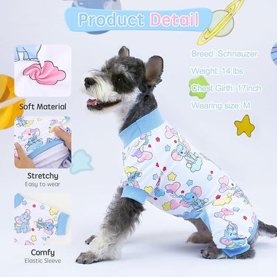 XPUDAC 4 Pieces Dog Pajamas Soft Strechy Puppy Onesies Pet Clothes for Small Medium Dogs Boy Girl Cat Pet Outfit, 150-M