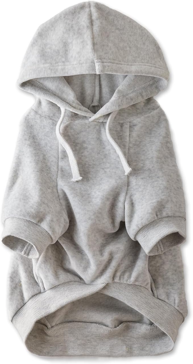 Cooper II Organic Cotton Velour Dog Hoodie Pet Coat for Small, Medium and Large Dogs, Light Heather Gray, X-Small