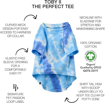 Pet Passion Toby II - The Perfect Tee, 3 Pack Short Sleeve Pet T-Shirt 100% Organic Cotton Tees Clothes for Small, Medium, Large Dogs, Blue Tie Dye, Large (40-60 lbs)