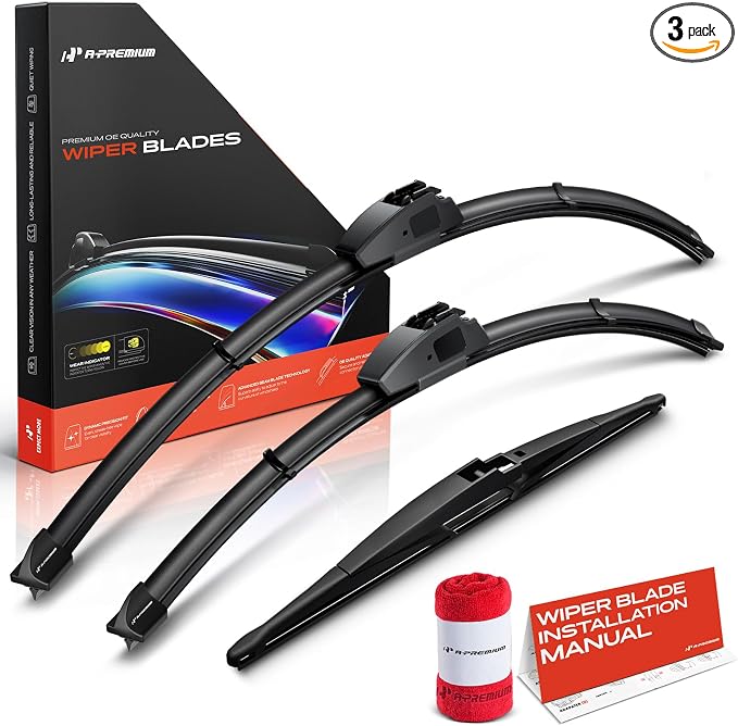 A-Premium 26"+22"+14" Windshield Wiper Blades with Wear Indicator & Towel | Compatible with Lexus RX350 2007-2009, RX330 2004-2006, RX400h, Front Rear Wipers Blade Set for Hook/RL2 Arm, Pack of 3