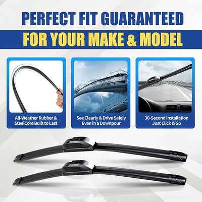 3 pcs 24" 18" 14" Front & Rear Windshield Wiper Blades VIZIRAYN Replacement for Mazda CX-5 2013-2016 & Hyundai Santa Fe 2007-2012,J/U Hook (Pack of 3), OEM Quality, All-Season