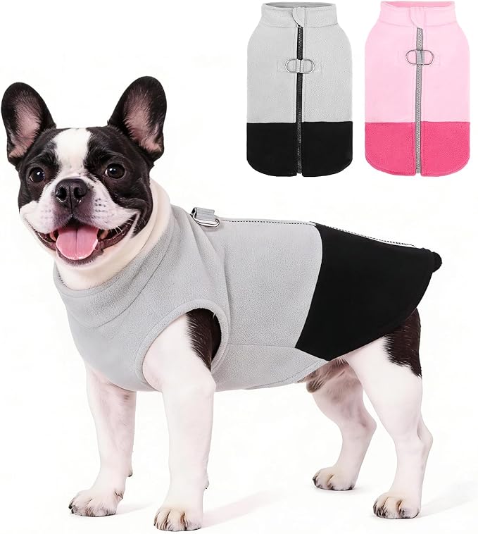 KOOLTAIL Dog Fleece Vest Sweater, Zip Up Step-in Pullover Warm Puppy Jacket with Dual Leash D-Ring for Small Medium Dogs, Cozy Soft Pet Winter Cold Weather Coats Fall Clothes Hoodie Boy Girl, Black L