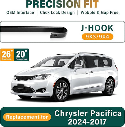 Windshield Wiper Blades Replacement for Chrysler Pacifica 2017-2024,Original Equipment Replacement Front Rear Wiper Blade Set - 26" 20" 14" (Set of 3)