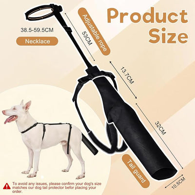 Dog Tail Protector for Medium and Large Dogs, Adjustable Harness Style Tail Guard, Breathable Tail End Bag to Prevent Licking Wounds and Aid Recovery (Black)
