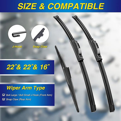 5 PLUS Silicone Windshield Wipers Replacement for 2015-2009 Ford Expedition/Lincoln Navigator Wiper Blades(3 PCS),Water Repellent Automotive Replacement Windshield Wiper Blades -22"/22"/16"