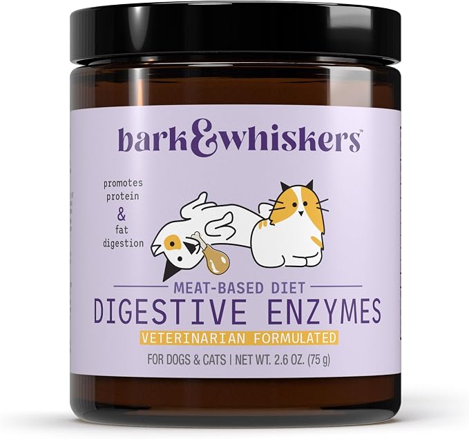 Bark & Whiskers Digestive Enzymes - Supports Healthy Digestion in Dogs & Cats - Enzyme Powder for Meat-Based Diets - 150 Scoops - 2.60 oz.