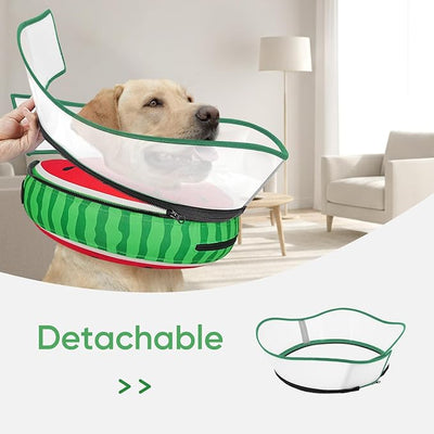 Raised Inflatable Dog Cone After Surgery - Adjustable Recovery Donut Collar with Neck Strap and Removable Anti-Licking Shield - Soft Dog Cone Alternative for Small to Large Dogs (Watermelon,L)