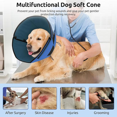 Queenmore Dog Cones for Small Dogs, Soft Dog Cone After Surgery, Adjustable Comfy Cones for Dogs, Comfortable Pet Cone After Surgery for Wound Healing, Blue S