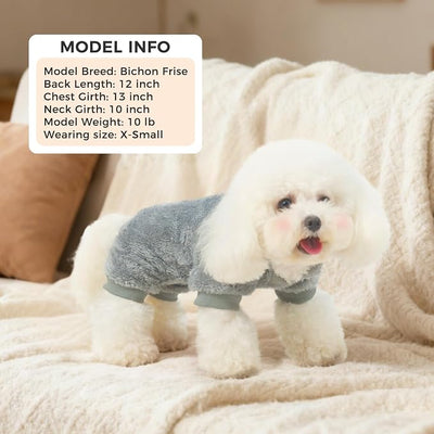 PAWCHIE Dog Fuzzy Velvet Pajamas,Dog Sweater Winter Cloth for Small Dogs Cat,Boy Girl,Pet Jumpsuit, Doggy Apparel for Teacup Yorkie Chihuahua,Grey,XS