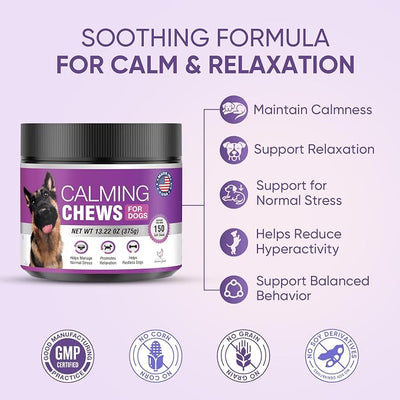 Calming Chews for Dogs 150pc Dog Calming Treat and Bites with Melatonin - Anxiety and Stress Relief Treats for Dogs Puppy Sleep Aid Calm Dog with Noise, Thunder, Barking, Separation, Chewing