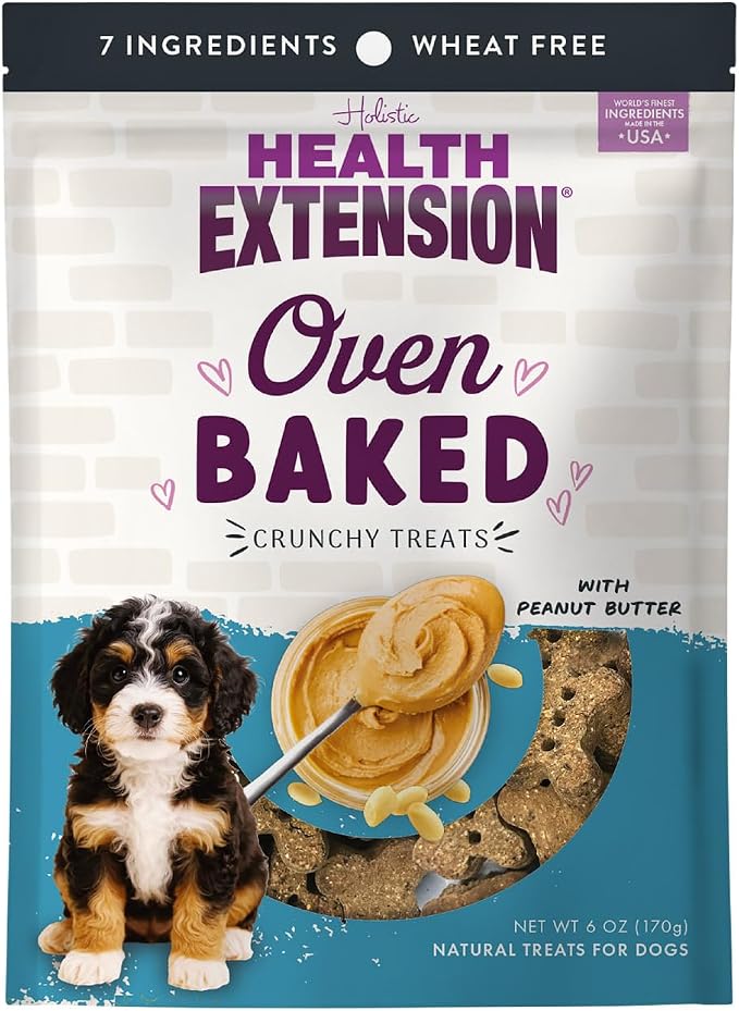 Oven-Baked Dog Treats, Peanut Butter Recipe – Gluten & Wheat-Free, Superfood-Infused, Crunchy Biscuits for Puppy Training (6oz)