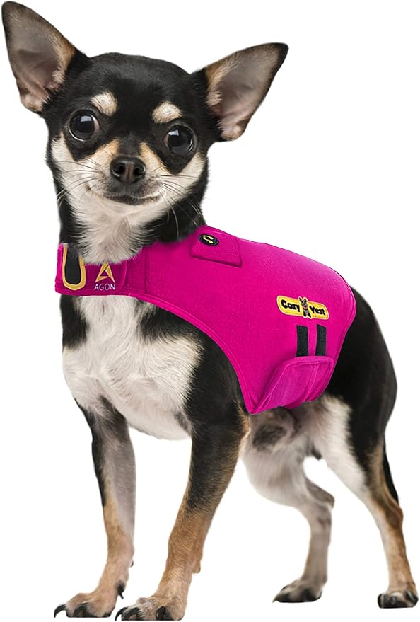 3-in-1 Calming Vest Music & Aromatherapy Dog Anxiety Coat Relaxing Sound & Essential Oil Scent Treats Canine Stress Relief Fireworks Thunder Separation Shirt Jacket(Pink, XXS [Up to 7 Lbs])