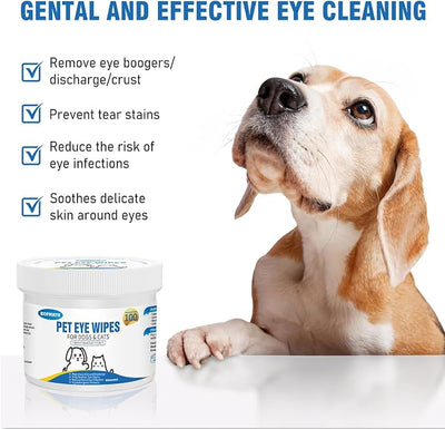 Dog Eye Wipes, Tear Stain Wipes for Dogs, Big & Thick Cat Eye Wipes for Dogs, Mild Ingredient,Texturized & Presoaked Pet Eye Cleaner Pad for Discharge Crust Booger,100 Ct,Unscented
