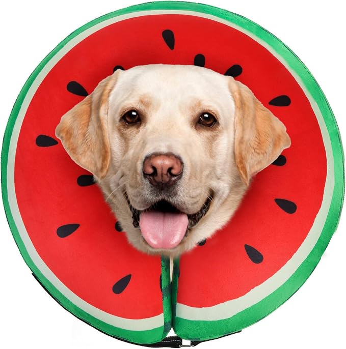 SCENEREAL Dog Cone Alternative After Surgery Donut Collar, Soft Pet Recovery Pillow Collar for Medium Large Dogs, Inflatable Adjustable Neck Collars to Prevent Licking, Watermelon L