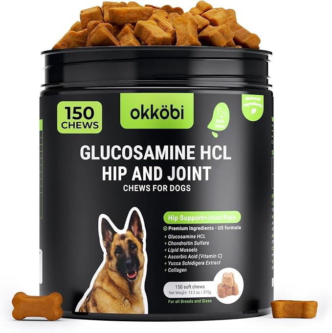 Glucosamine HCL & Hip and Joint Supplement for Dogs - 150 pcs - Hip and Joint Chews for Dogs - Vet Approved US Formula with MSM & Green Lipped Mussel - Duck