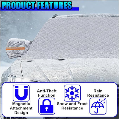 Magnetic Car Windshield Snow Cover, 4 Layers Winter Automotive Windshield Frost Protective Cover with Side Mirror Protector, All-Weather Vehicle Exterior Accessories for Sedan SUV (S)