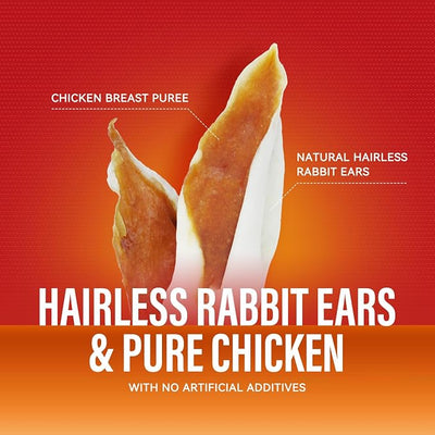Rabbit Ears with Chicken Dog Treats, High Protein Rawhide Free Dog Chews Long-Lasting Easily Digestible Dental Treats for All Breeds, 9.52OZ(270g)