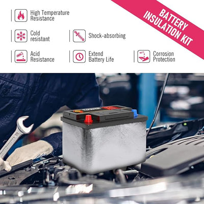 3mm 40"×7" Universal Car Battery Insulation Kit, Extreme Temperature Protection Battery Wrap Blanket, Thermal Insulation Protector, Simple DIY Installation