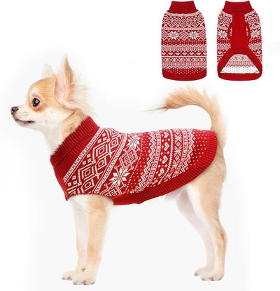 HOMIMP Dog Sweater Argyle - Warm Winter Clothes Puppy Soft Coat, Ugly Dog Sweater for Small Medium and Large Dogs, Pet Clothing Boy Girl, Red XXS