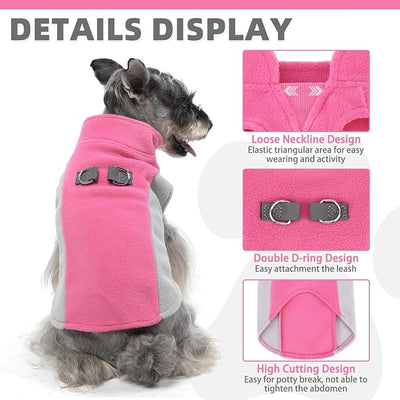 KOOLTAIL Small Dog Sweater - Dog Fleece Vest Jacket with Leash D-Ring for Small Medium Dogs, Soft Pullover Winter Warm Cold Weather Coats, Pet Fall Clothes Outfit for Puppy Cat Boys & Girls, Pink S