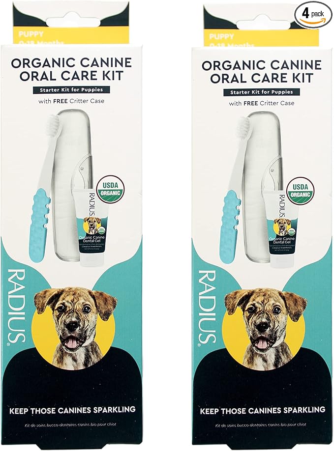 RADIUS USDA Organic Dental Solutions Puppy Kit 2 Units, Kit Includes 1 Dog Toothbrush & 1 0.8oz Toothpaste, Ultra Soft Bristle & Non Toxic Toothpaste for Dogs, Designed to Clean Teeth, Xylitol Free